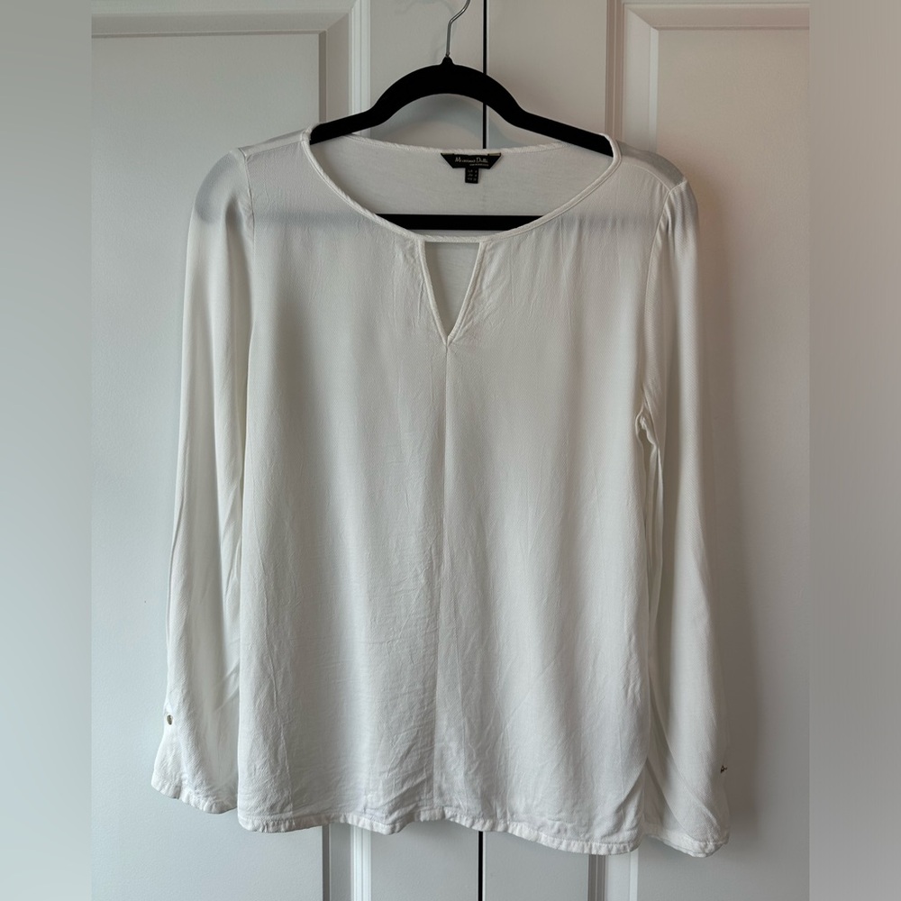 Massimo Dutti Women’s Keyhole Long Sleeve Blouse Minimalist White (Size M)